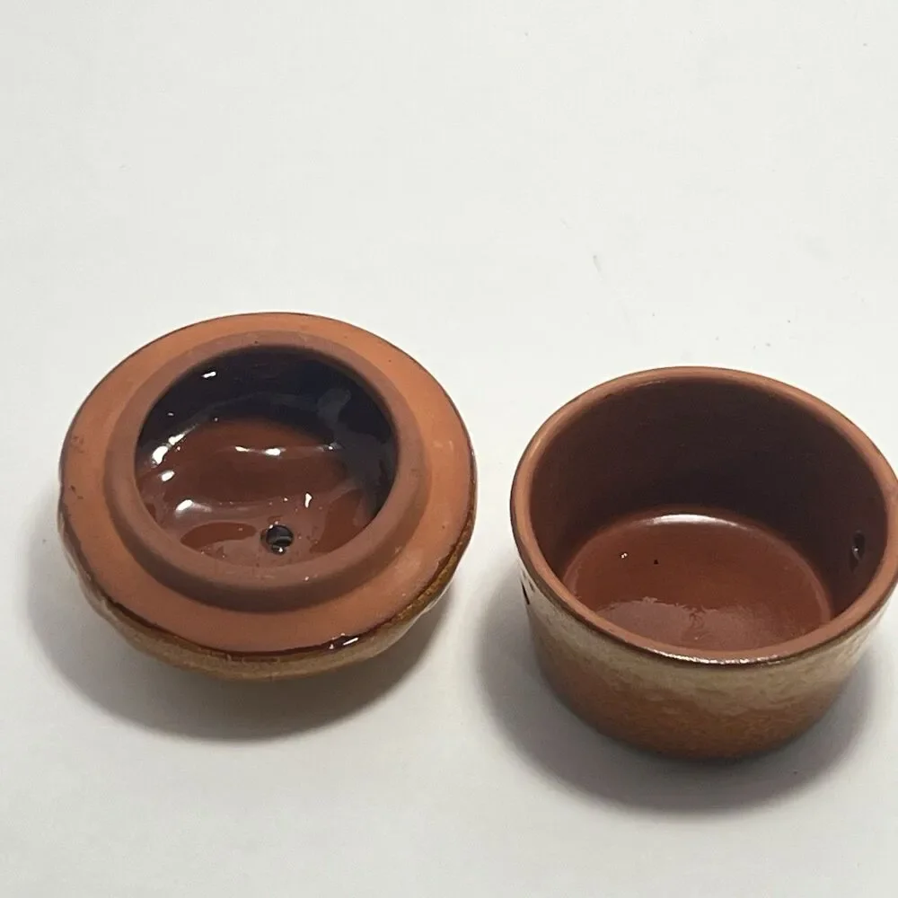 Vintage 2 Pc Ceramic Cinnamon Bun Potpourri/ Trinket Dish Candle Holder 3”